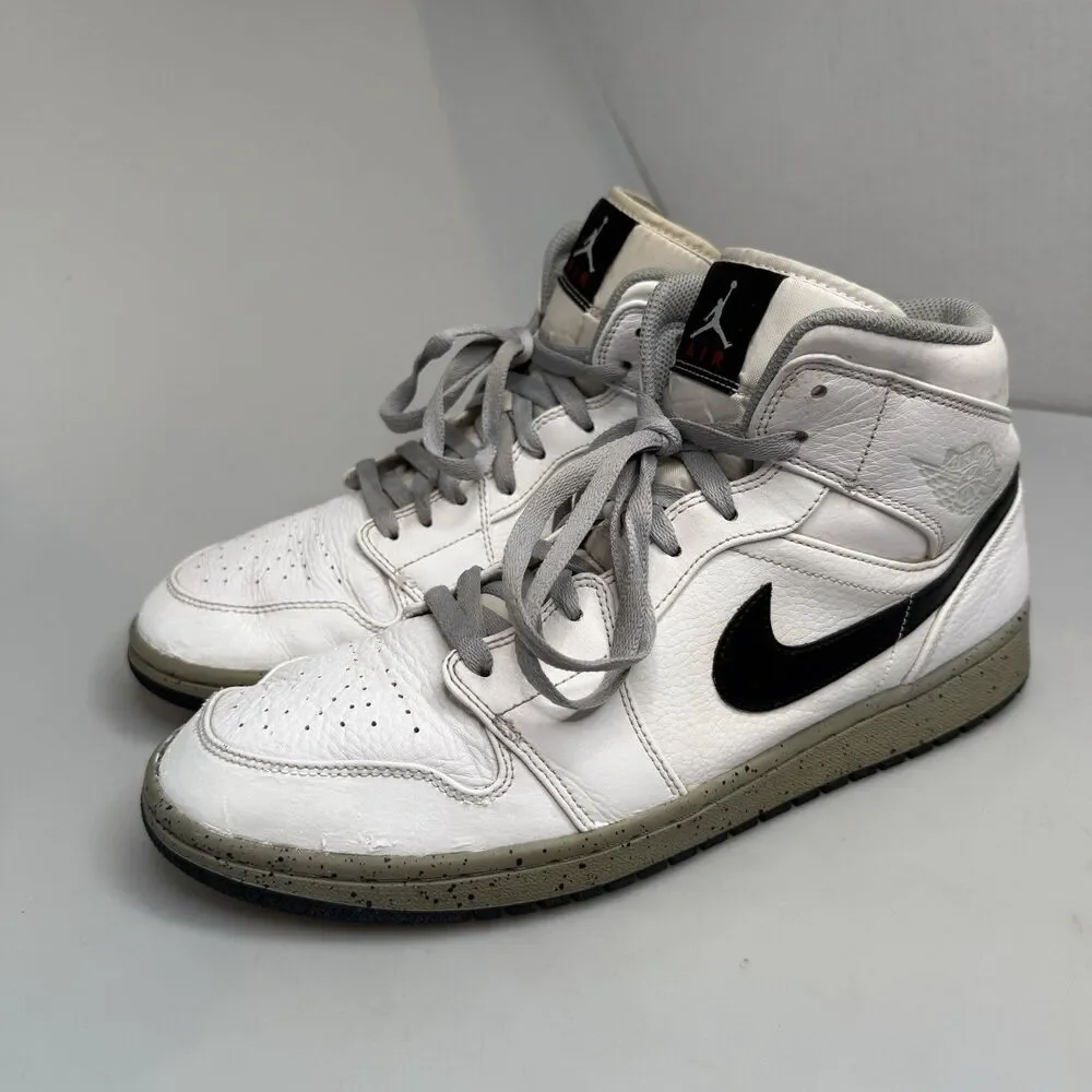 Nike Air Jordan 1 Mid 554724-115 White Black Cement Mens Size 11.5 EUR 45.5 GUC
